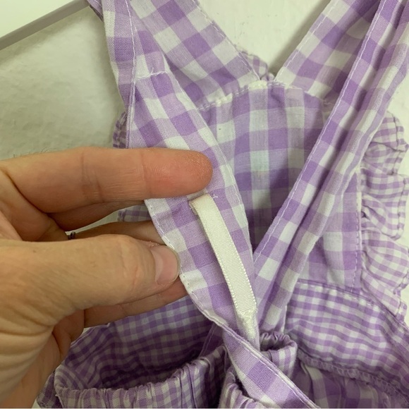 Vintage Baby Ruffle Bottom Romper Purple Gingham Sunsuit Floral Bon Jour - Picture 4 of 14